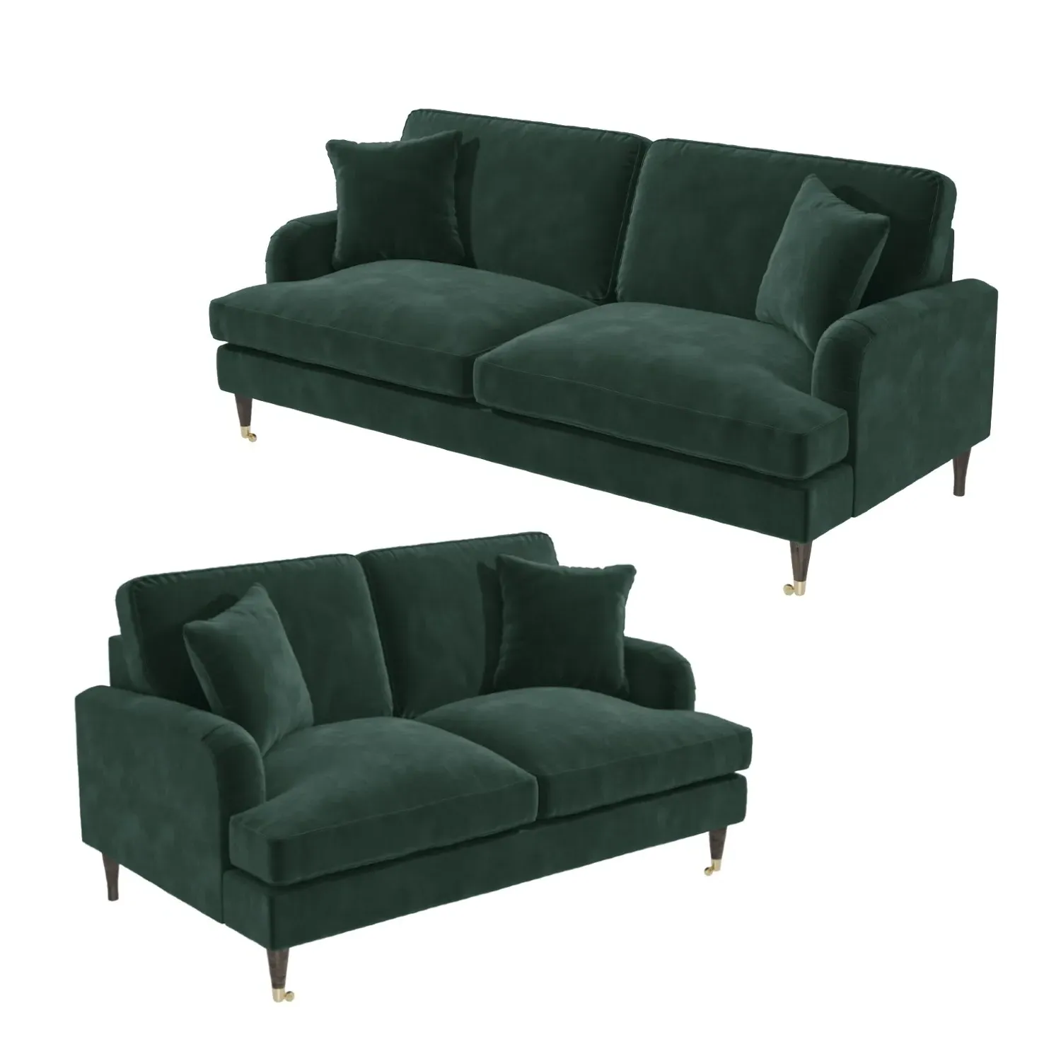 Sofa Set with Castors - Green, Velvet
