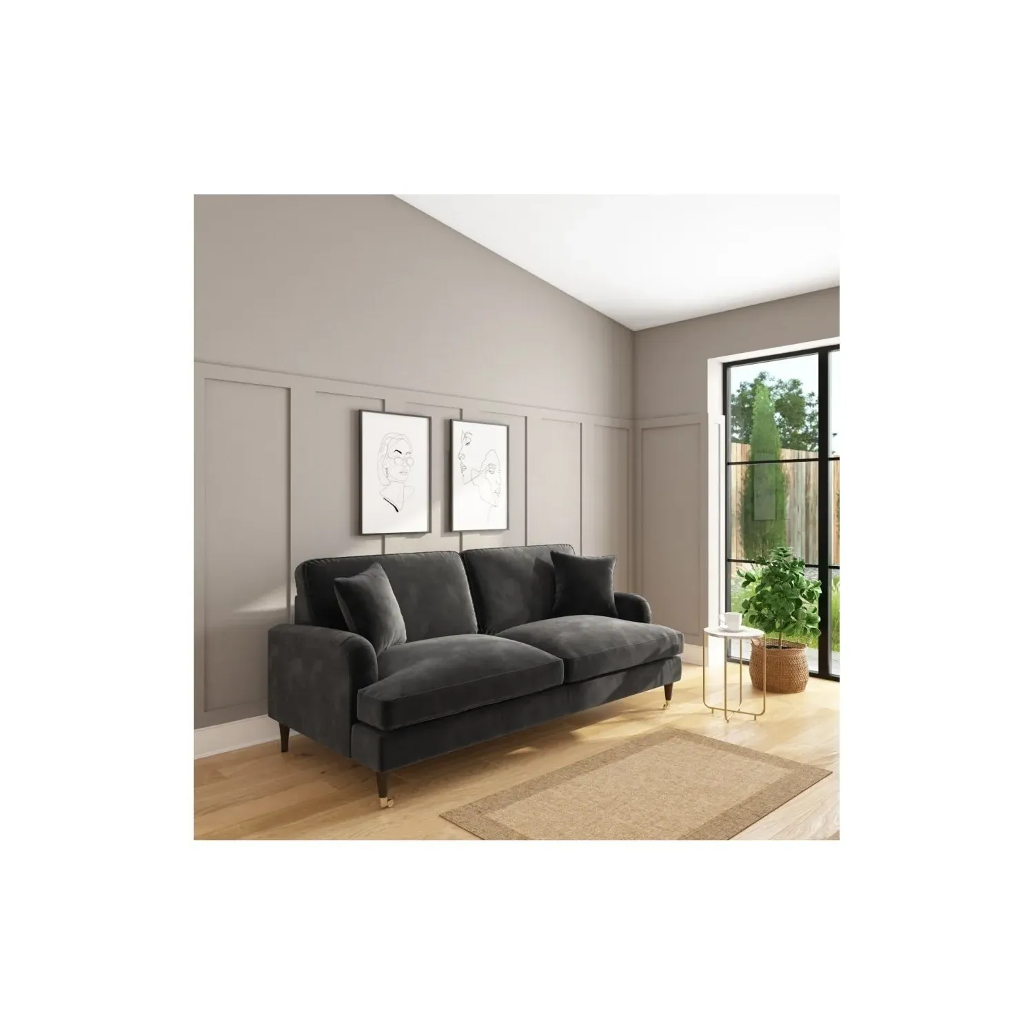 Sofa Set with Castors - Grey, Velvet