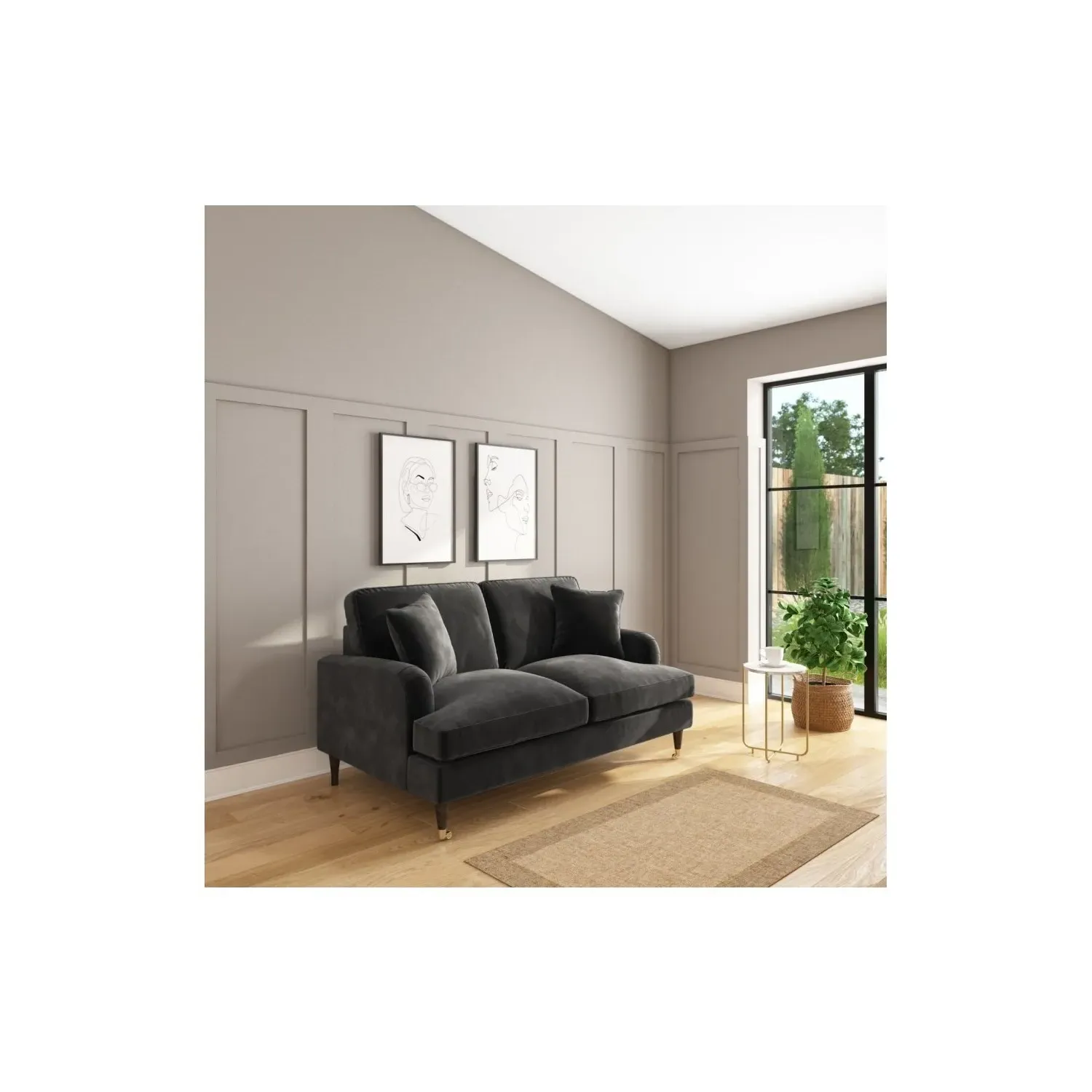 Sofa Set with Castors - Grey, Velvet