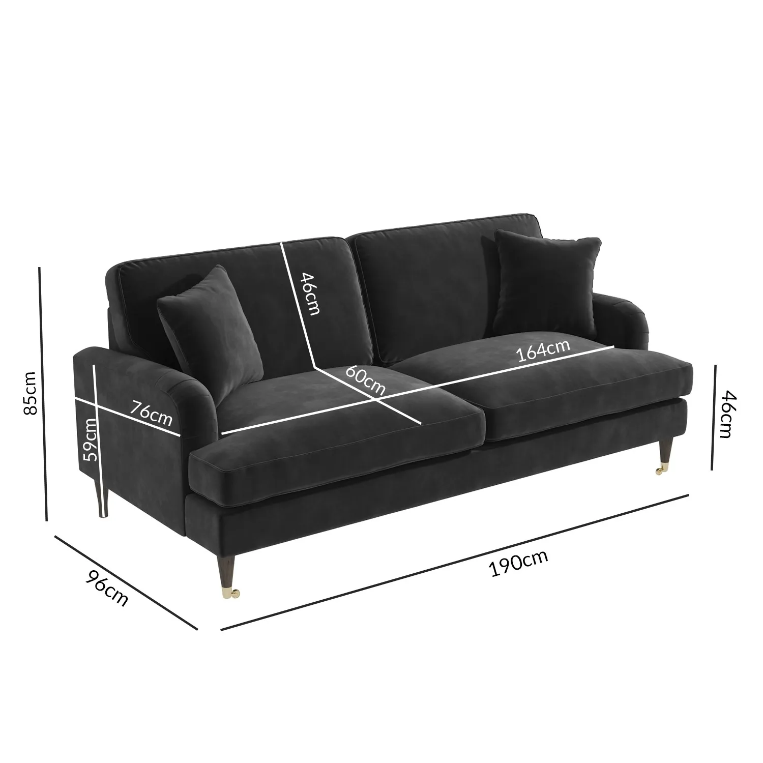 Sofa Set with Castors - Grey, Velvet