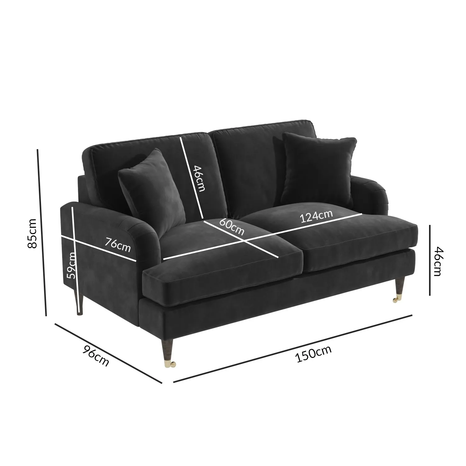 Sofa Set with Castors - Grey, Velvet
