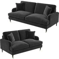 Sofa Set with Castors - Grey, Velvet