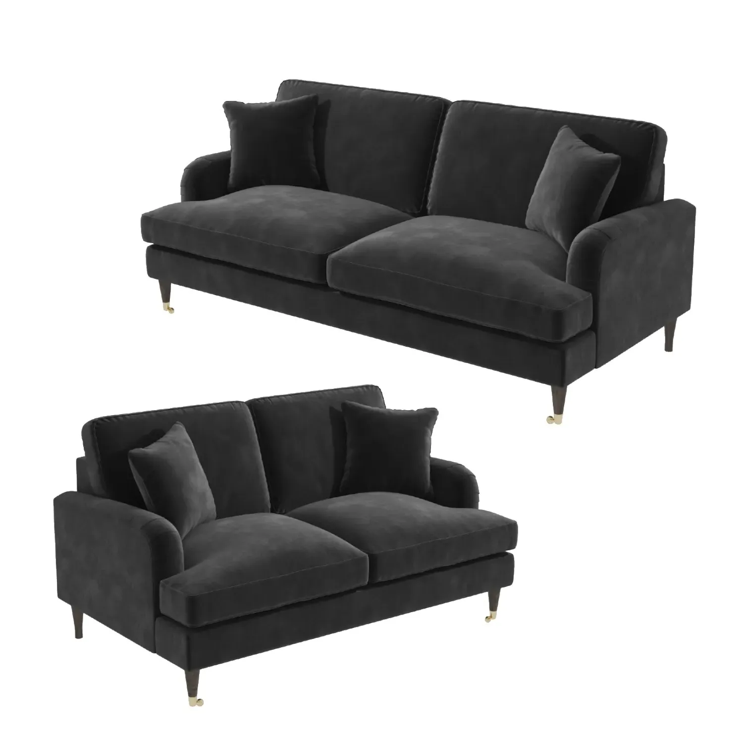 Sofa Set with Castors - Grey, Velvet