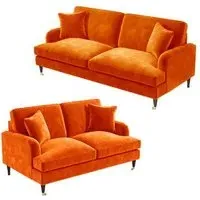 Sofa Set with Castors - Orange, Velvet