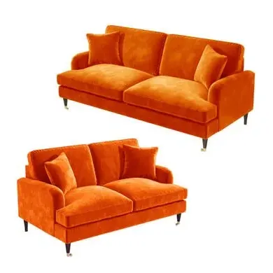 Sofa Set with Castors - Orange, Velvet
