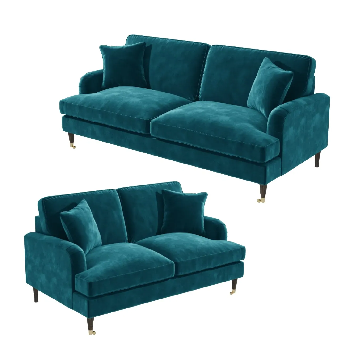 Sofa Set with Castors - Teal, Velvet