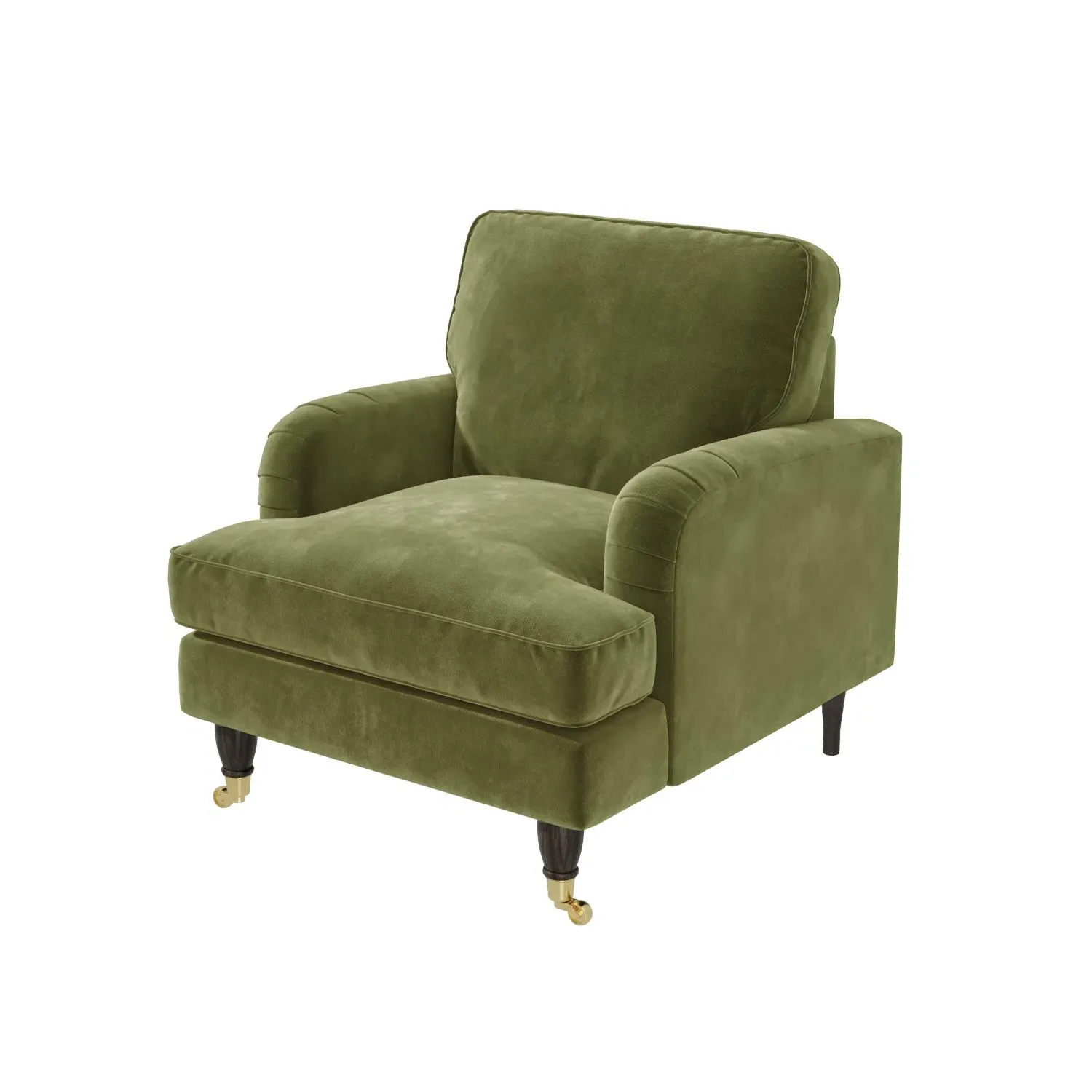 Velvet Armchair with Castors - Green, Velvet