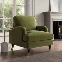 Velvet Armchair with Castors - Green, Velvet