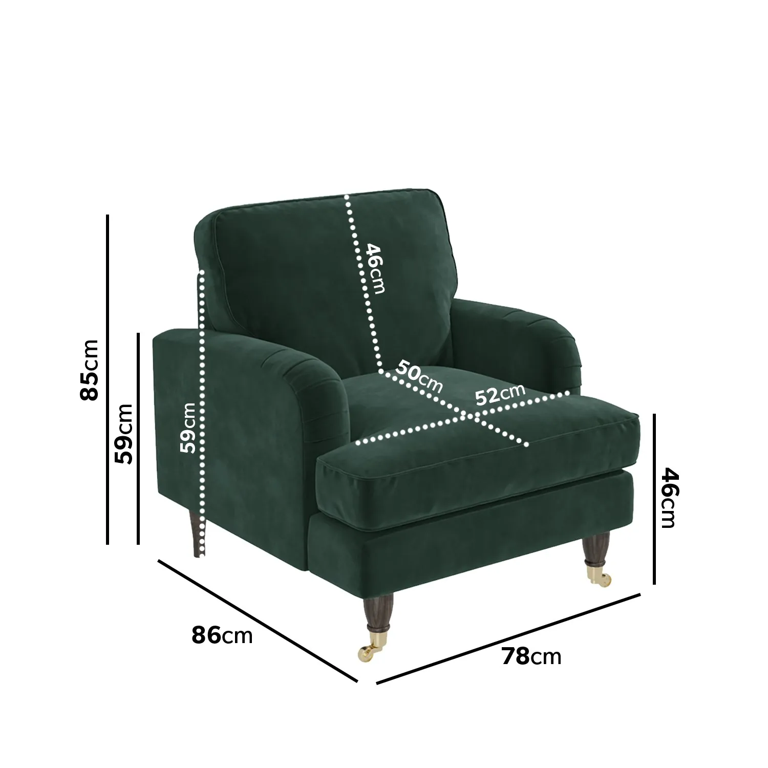 Velvet Armchair with Castors - Green, Velvet