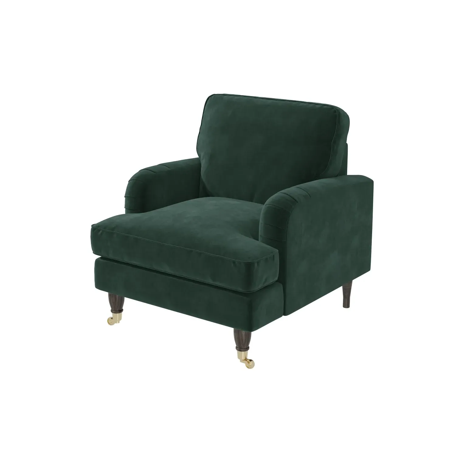 Velvet Armchair with Castors - Green, Velvet
