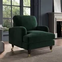 Velvet Armchair with Castors - Green, Velvet