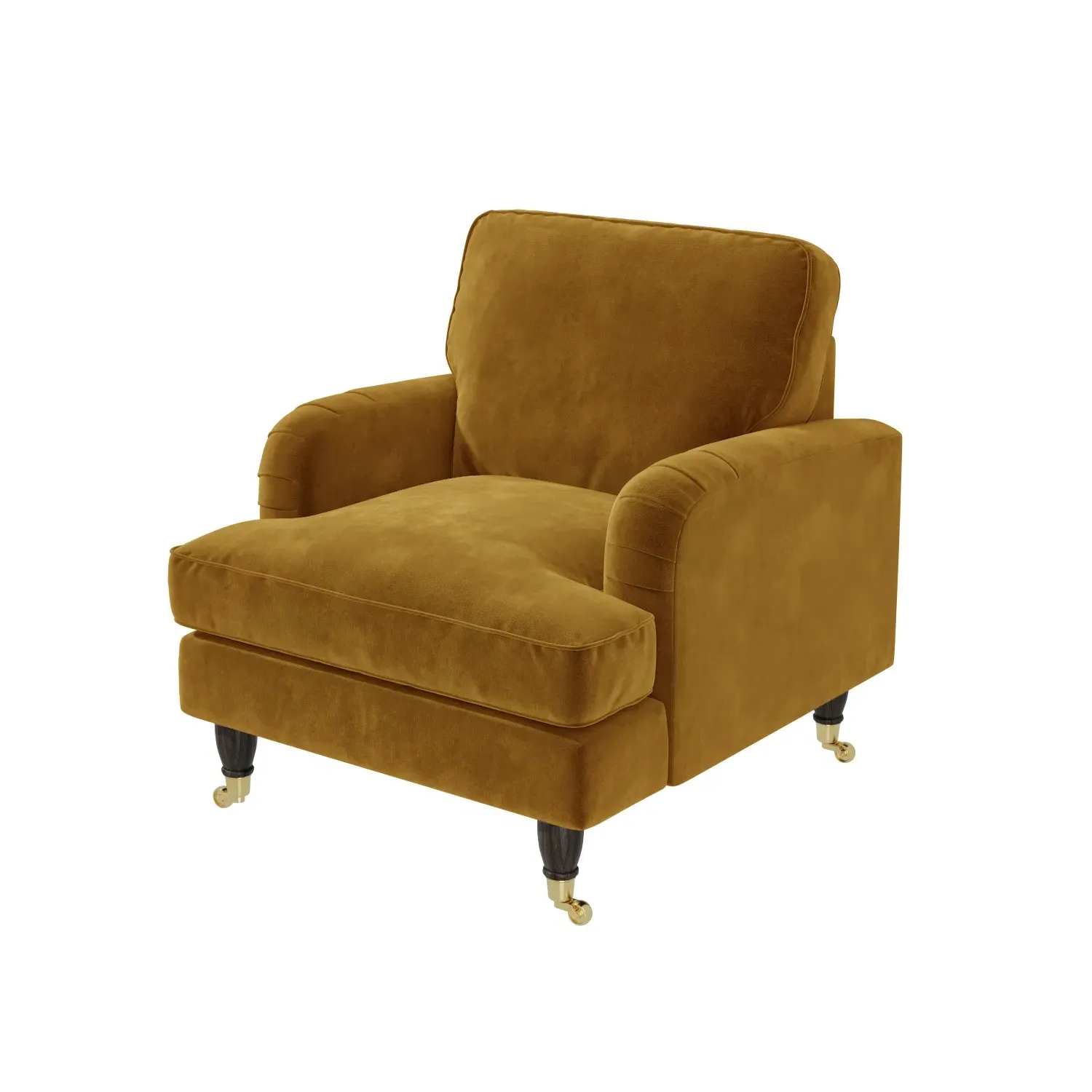 Velvet Armchair with Castors - Mustard, Velvet