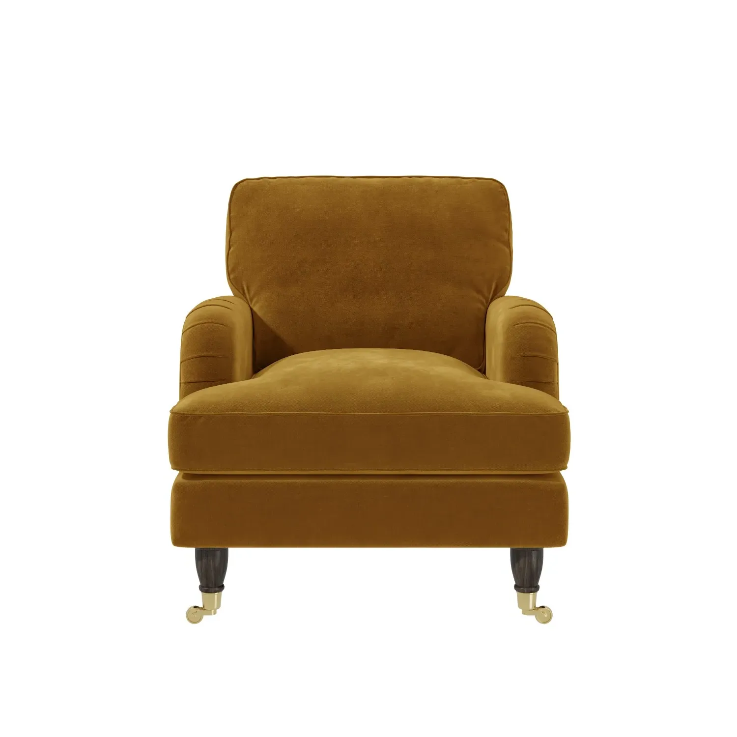 Velvet Armchair with Castors - Mustard, Velvet