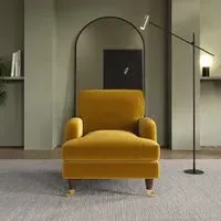 Velvet Armchair with Castors - Mustard, Velvet