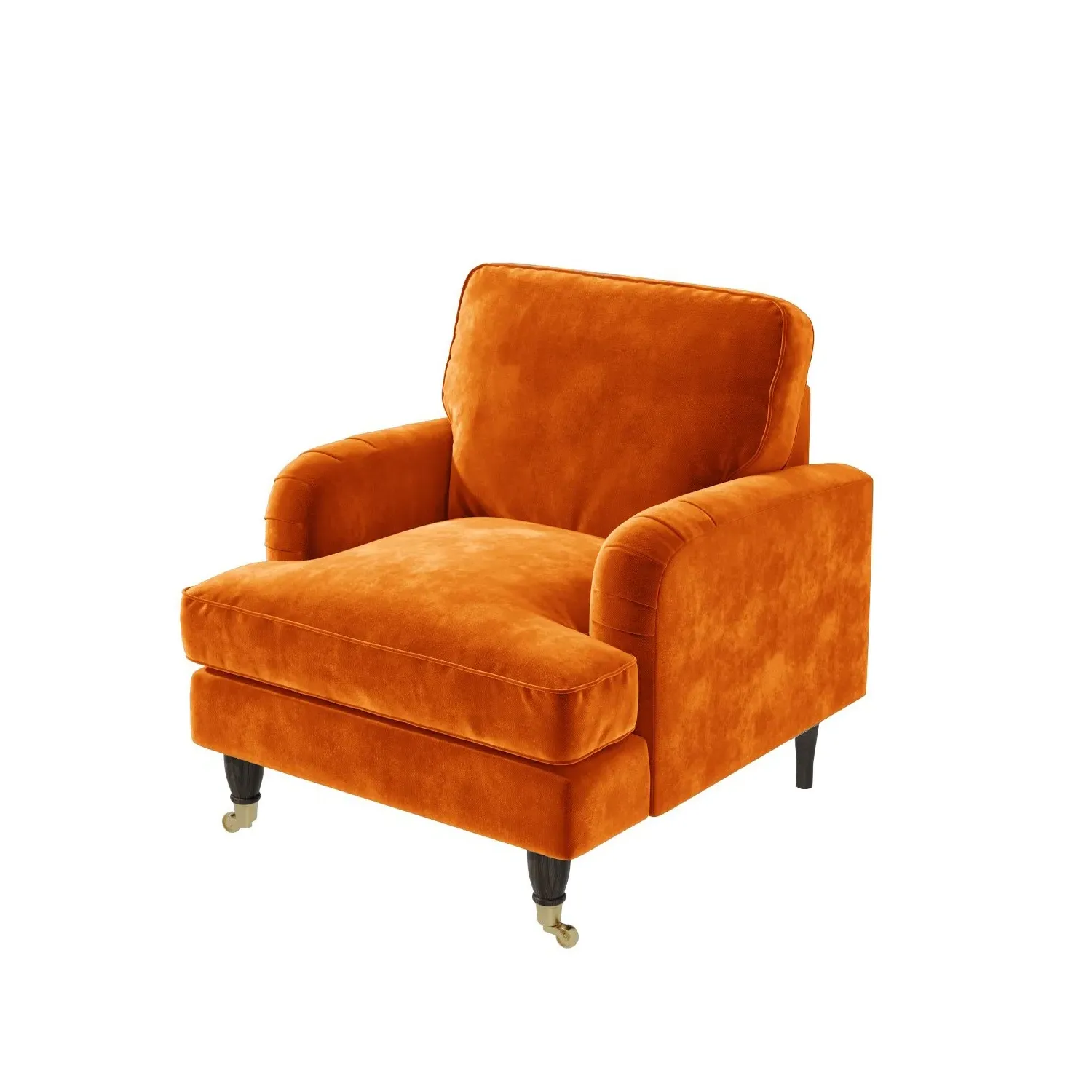 Velvet Armchair with Castors - Orange, Velvet