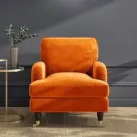 Velvet Armchair with Castors - Orange, Velvet