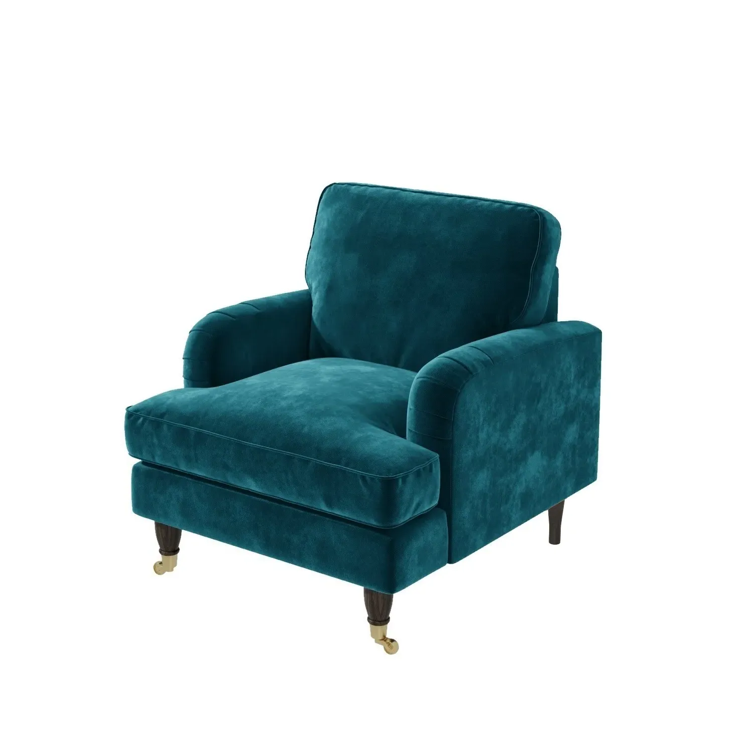 Velvet Armchair with Castors - Teal, Velvet