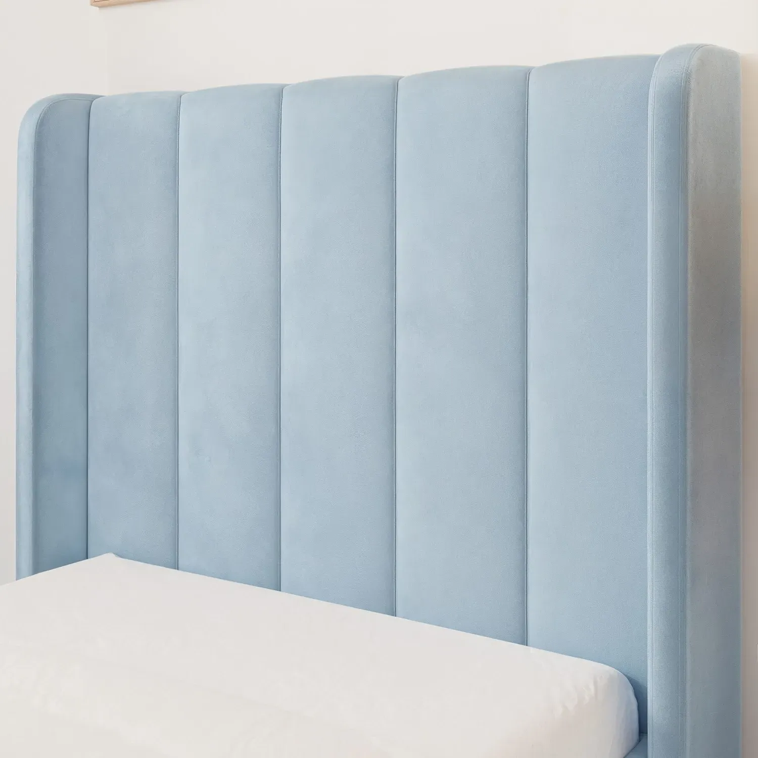 Single Bed Frame with Storage - Blue, Velvet