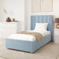 Single Bed Frame with Storage - Blue, Velvet