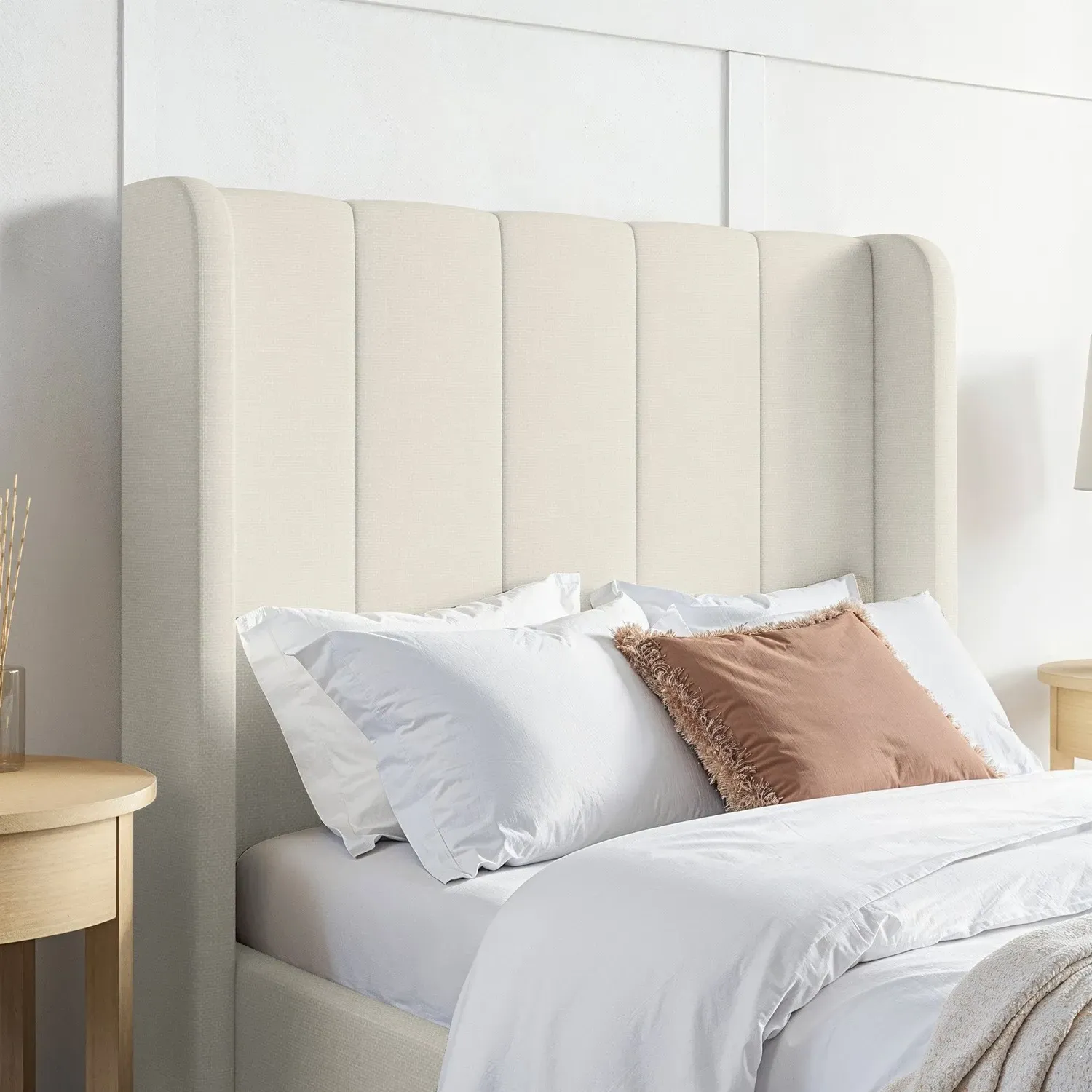 Single Bed Frame with Storage - Cream, Fabric