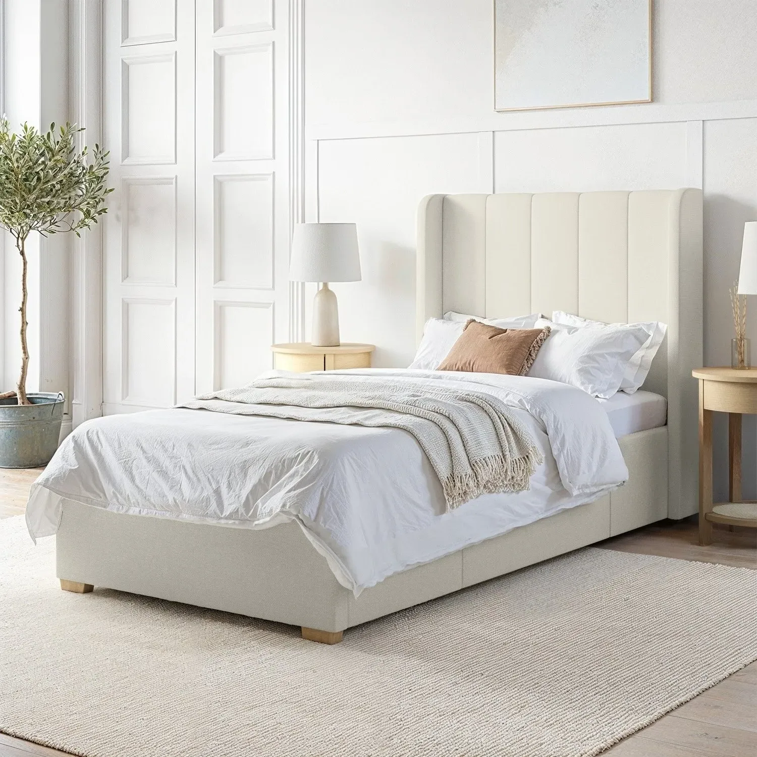 Single Bed Frame with Storage - Cream, Fabric image