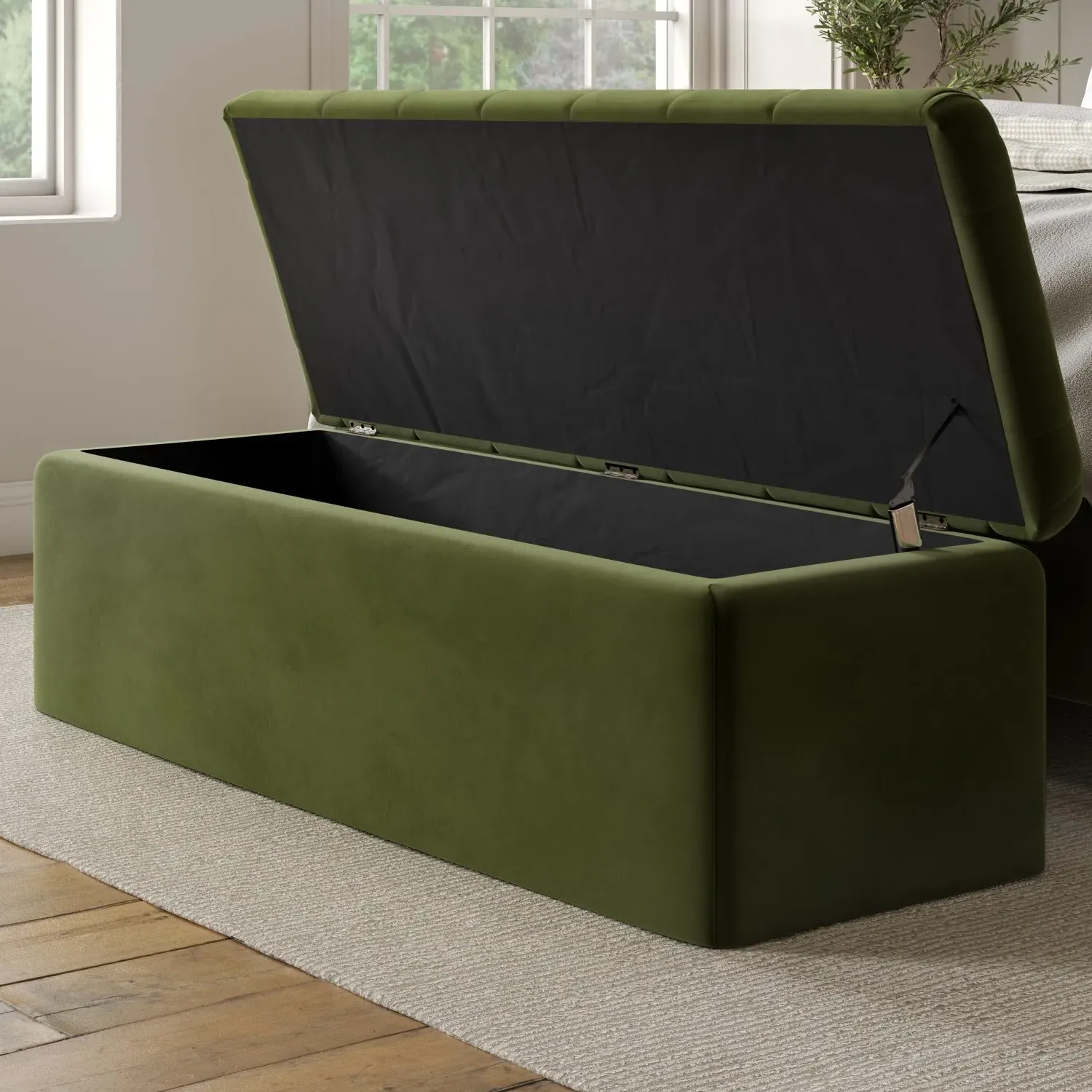 Chesterfield Storage Ottoman - Green, Velvet