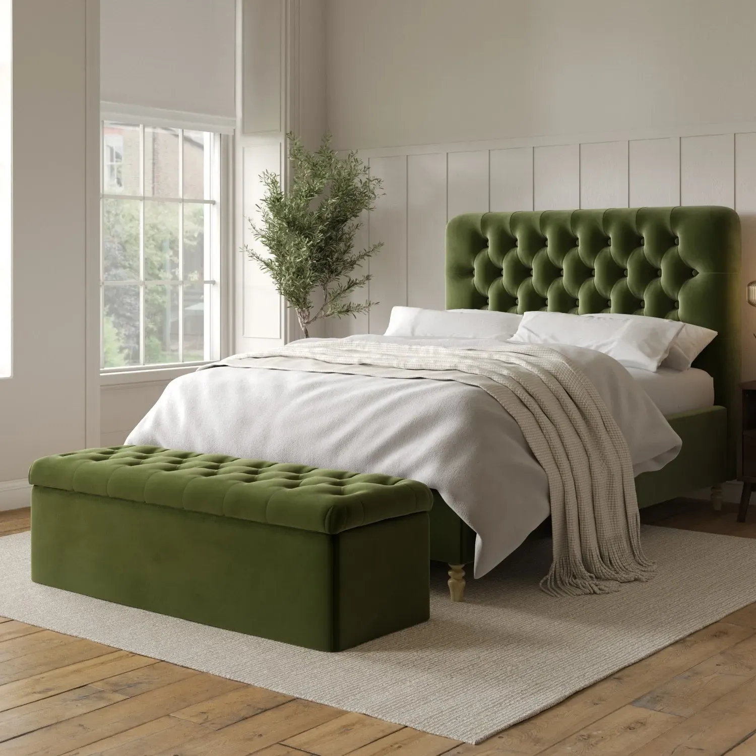 Chesterfield Storage Ottoman - Green, Velvet