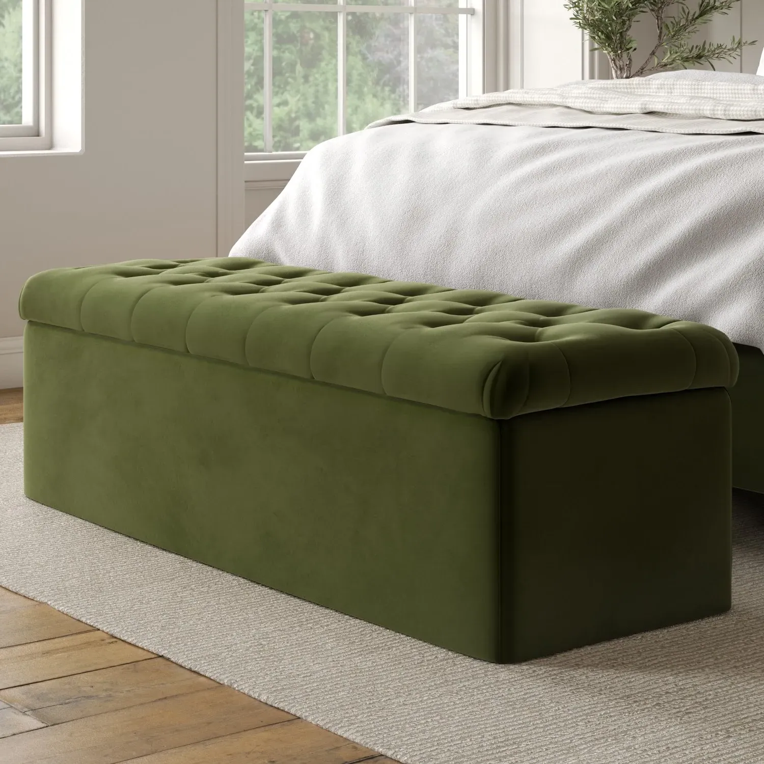 Chesterfield Storage Ottoman - Green, Velvet image