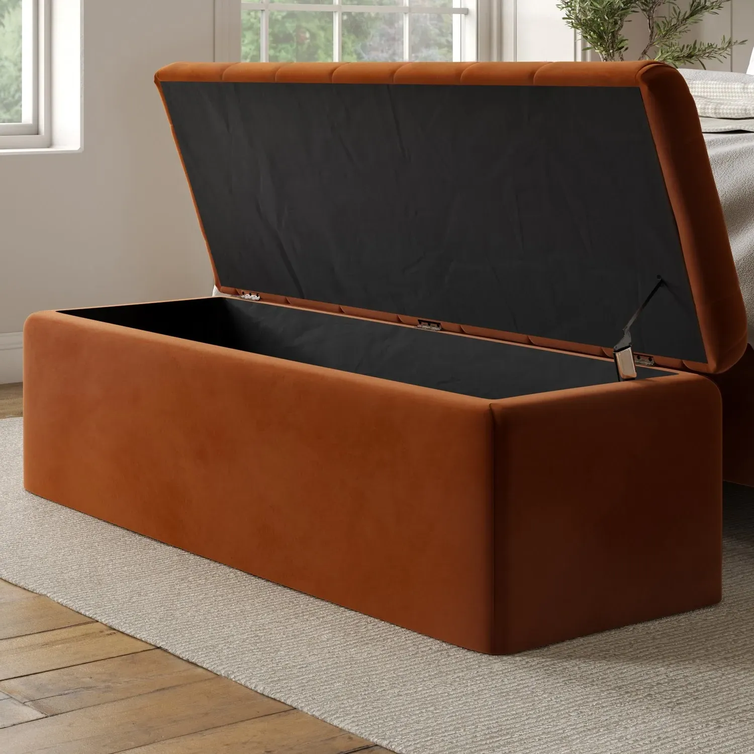 Chesterfield Storage Ottoman - Orange, Velvet