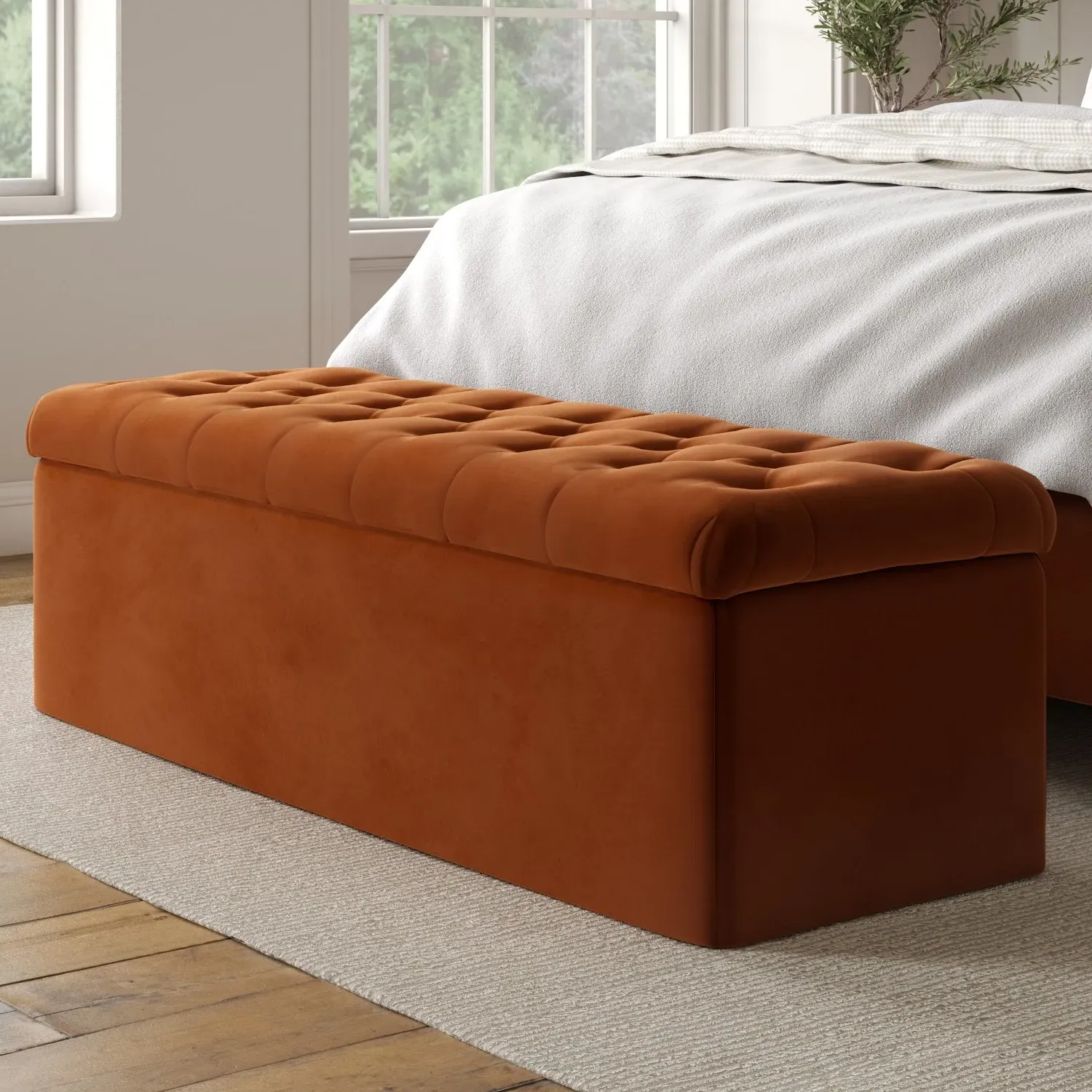 Chesterfield Storage Ottoman - Orange, Velvet