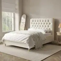 Double Ottoman Bed with Storage - Cream, Fabric