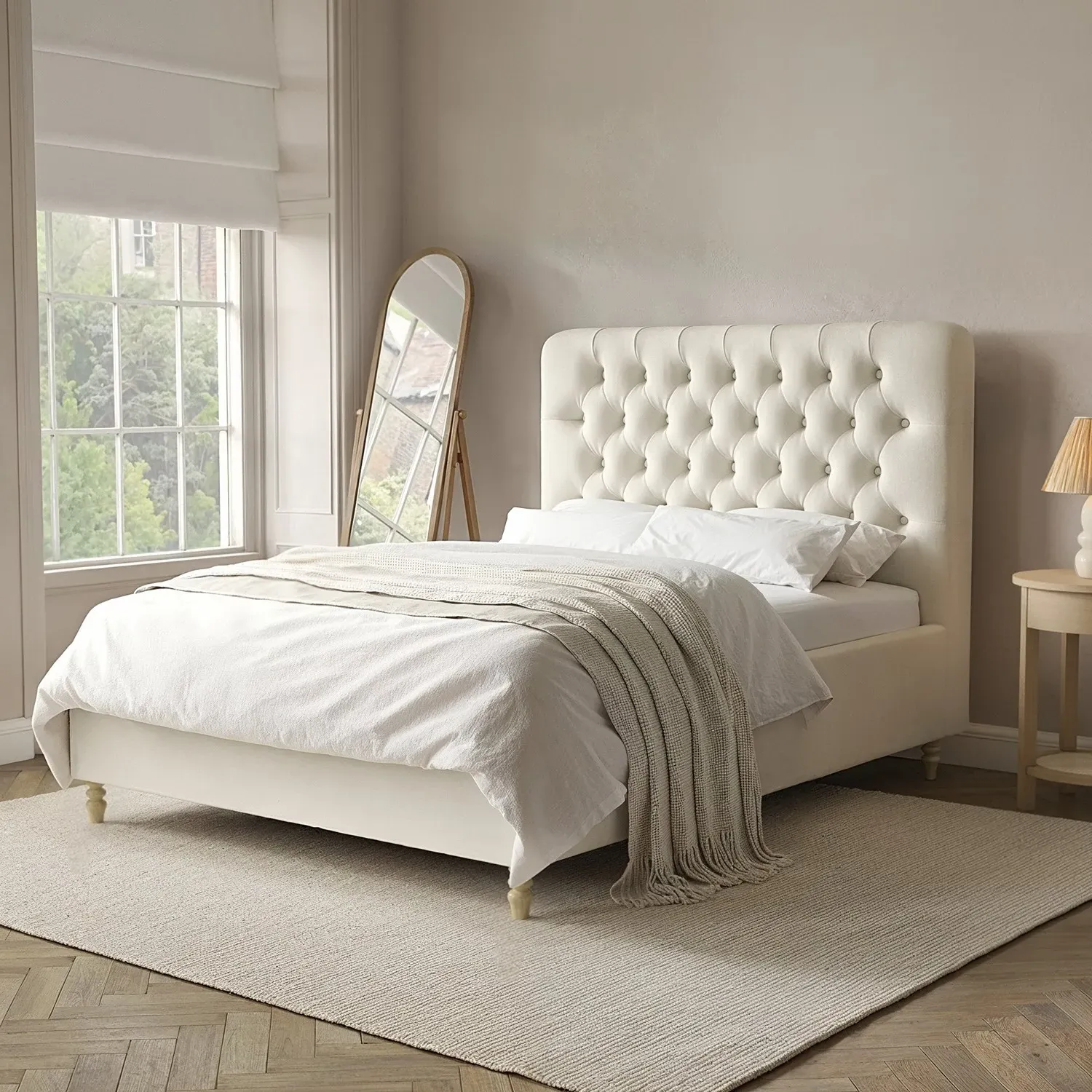 Double Ottoman Bed with Storage - Cream, Fabric image