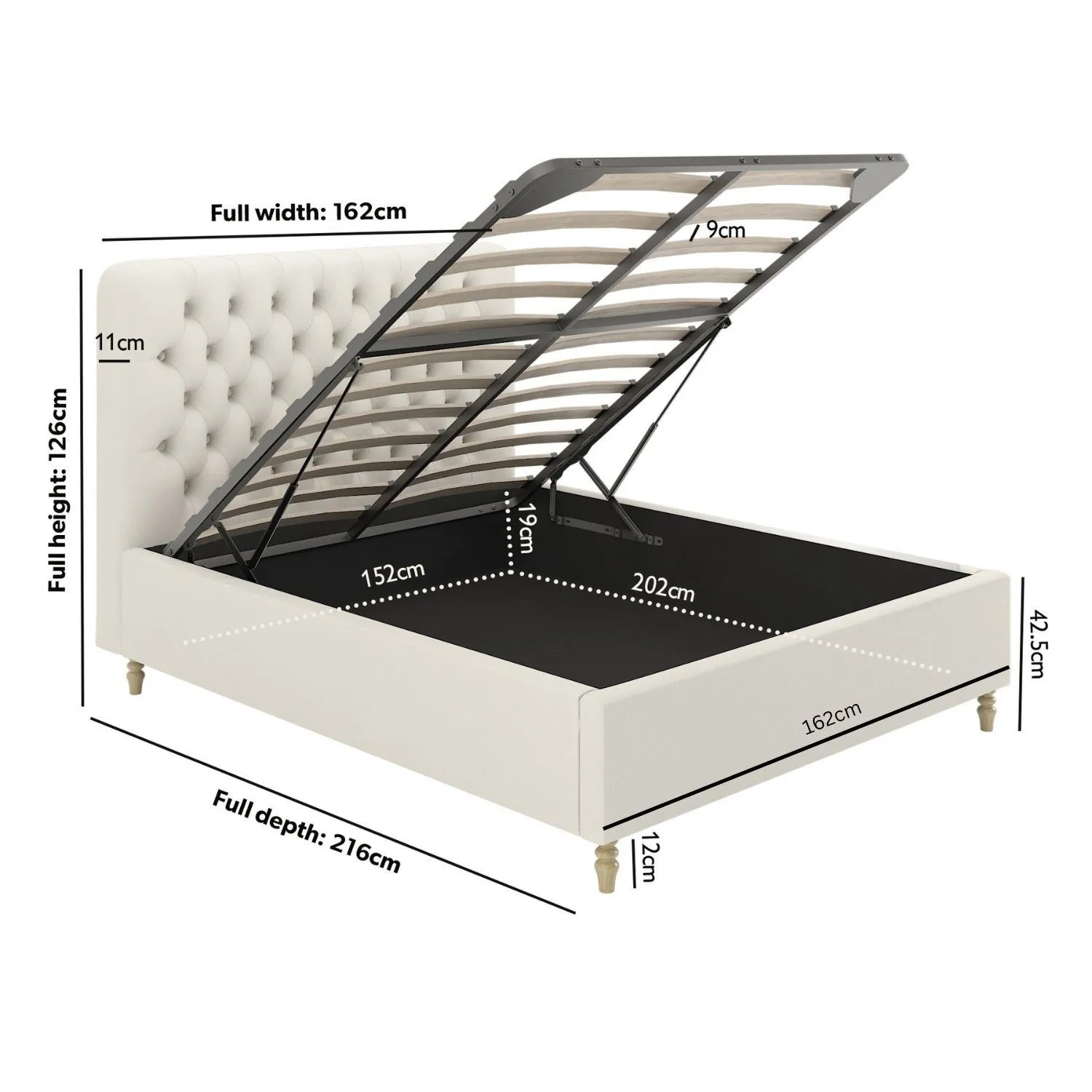 King Size Ottoman Bed with Storage - Cream, Fabric