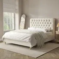 King Size Ottoman Bed with Storage - Cream, Fabric