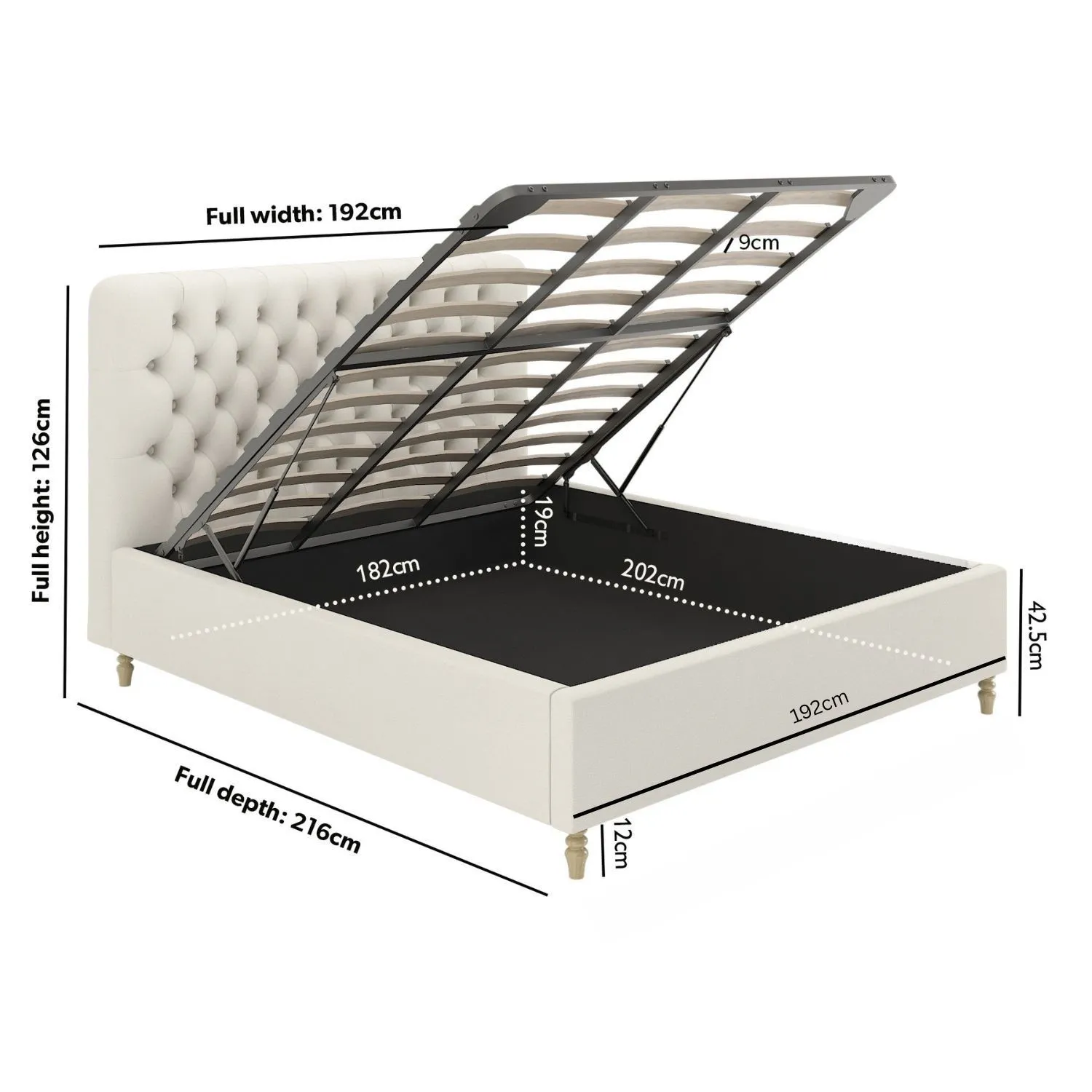 Super King Ottoman Bed with Storage - Cream, Fabric