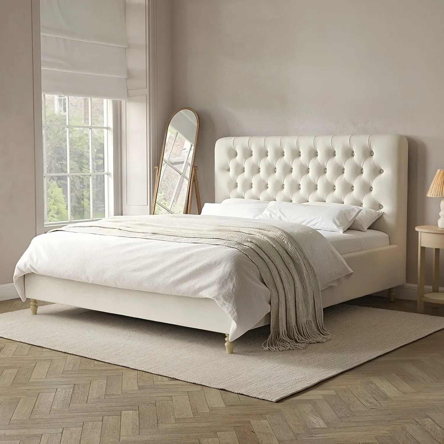 Super King Ottoman Bed with Storage - Cream, Fabric