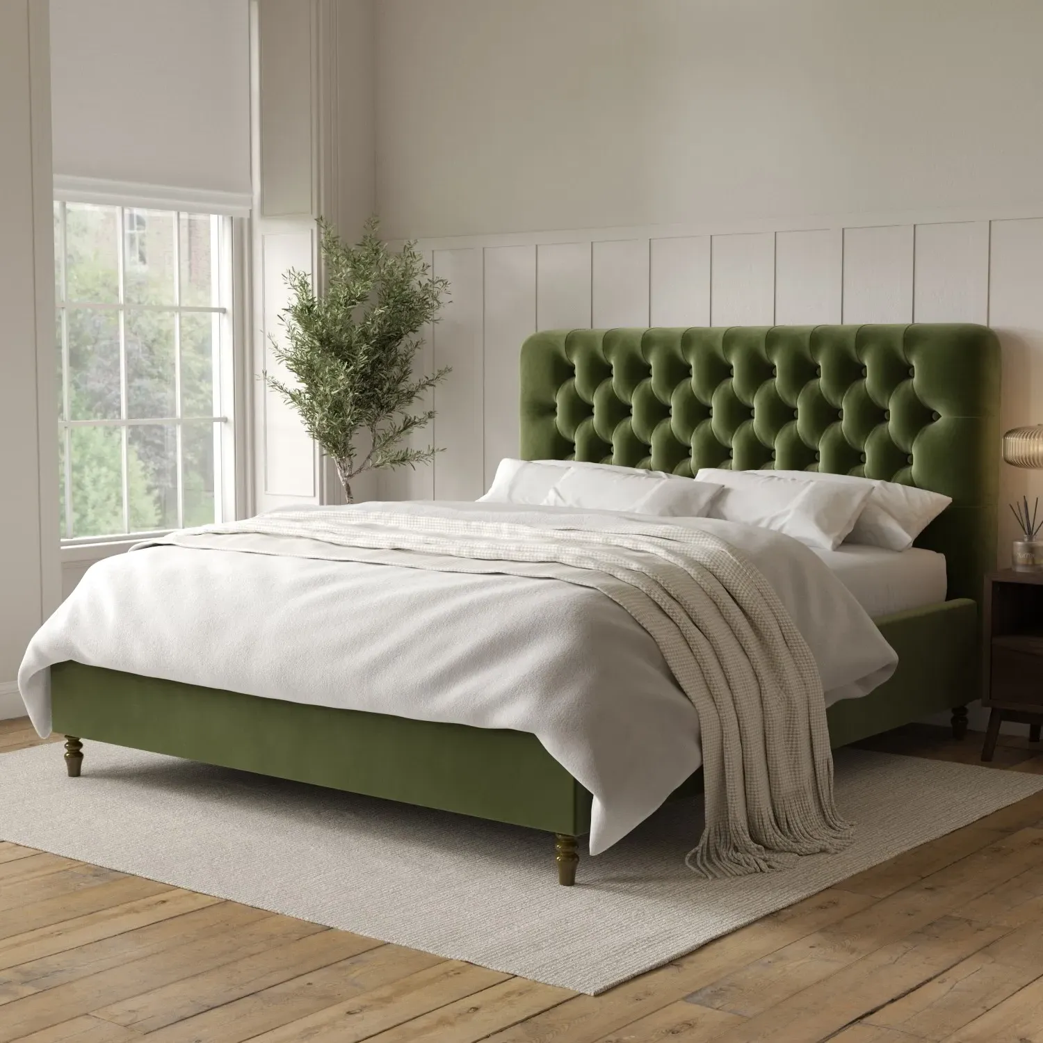 Super King Ottoman Bed with Storage - Green, Velvet image
