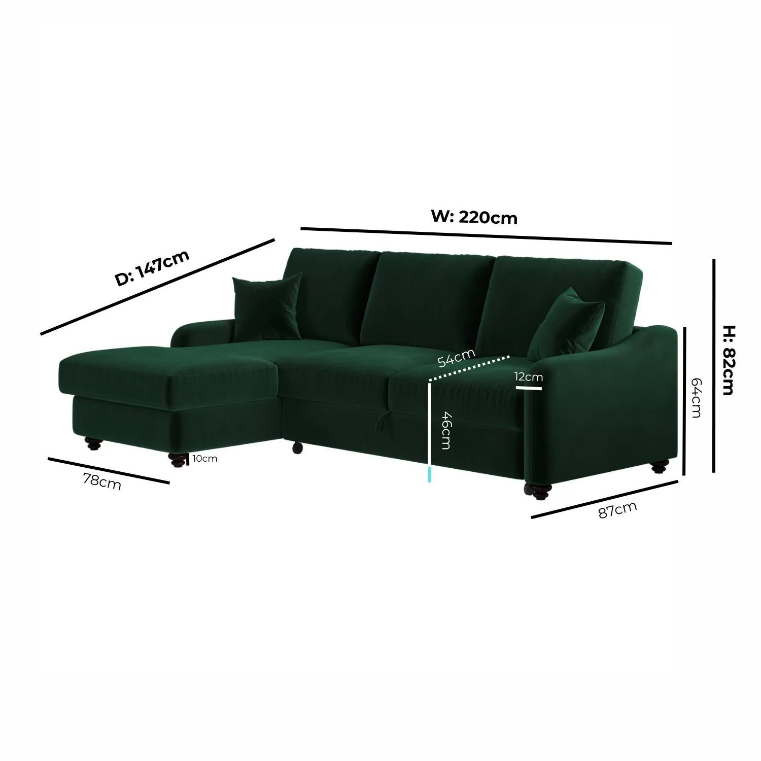Left Corner Sofa Bed with Storage - Green, Velvet
