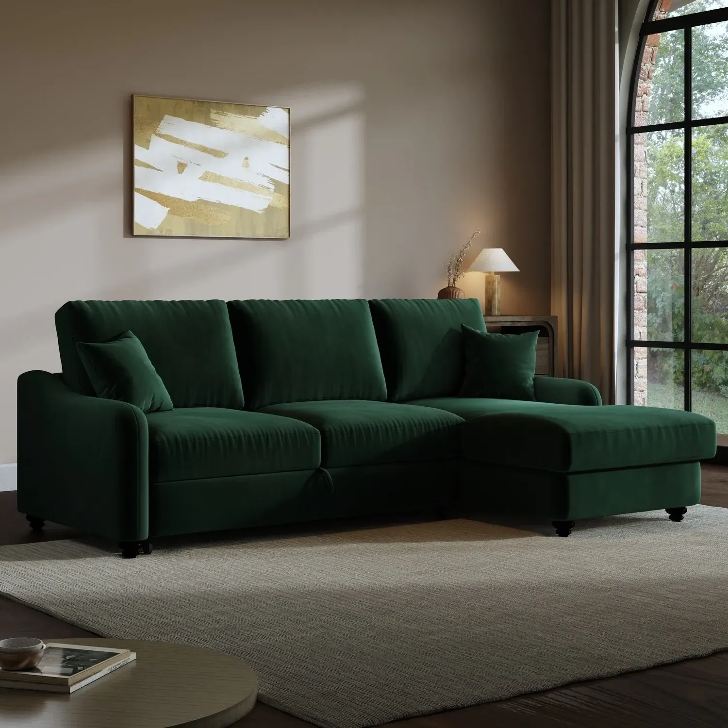 Left Corner Sofa Bed with Storage - Green, Velvet image