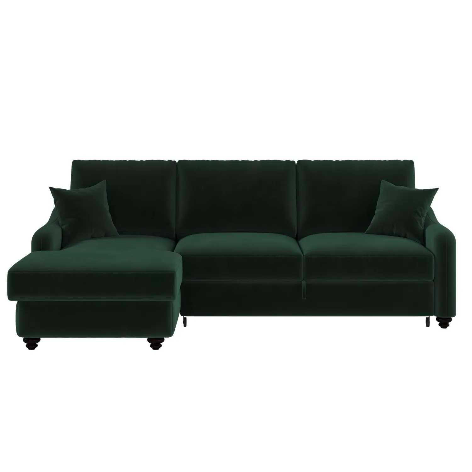 Right Corner Sofa Bed with Storage - Green, Velvet