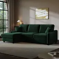 Right Corner Sofa Bed with Storage - Green, Velvet