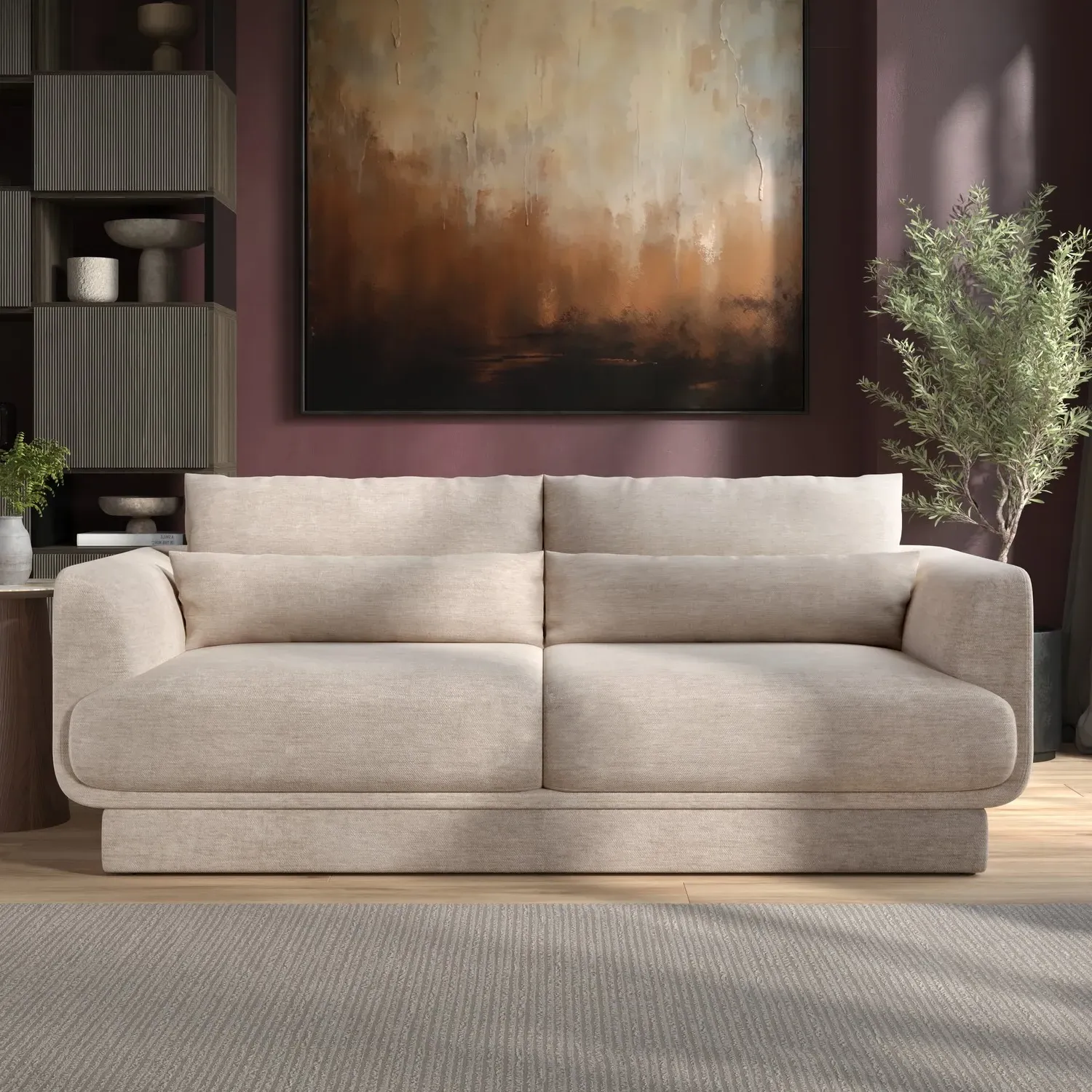 3-Seater Sofa with Cushions - Beige, Chenille image