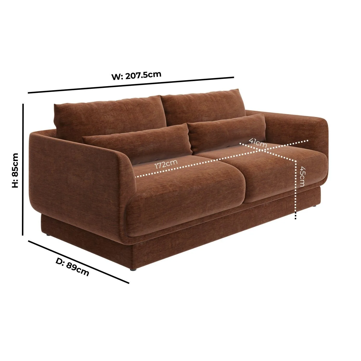 3-Seater Sofa with Cushions - Brown, Chenille
