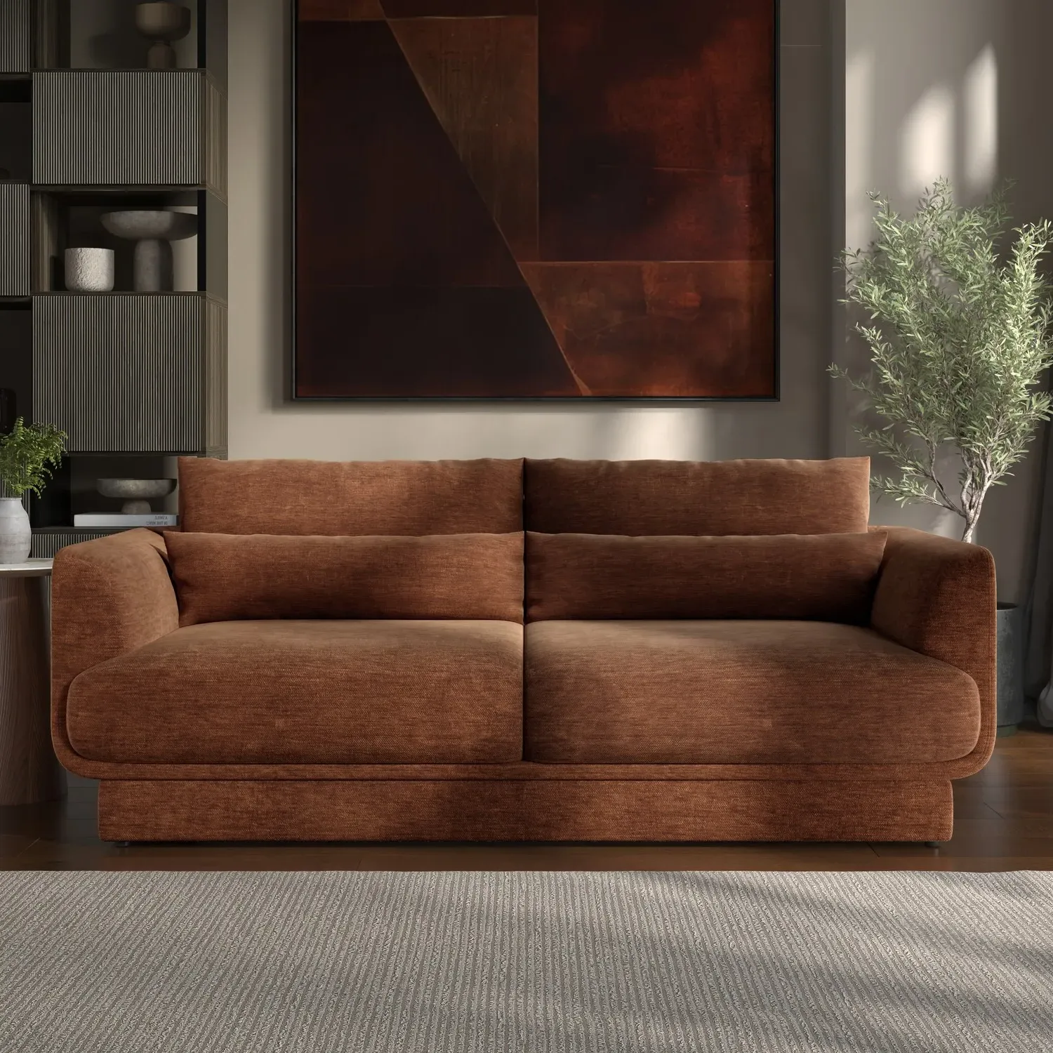 3-Seater Sofa with Cushions - Brown, Chenille