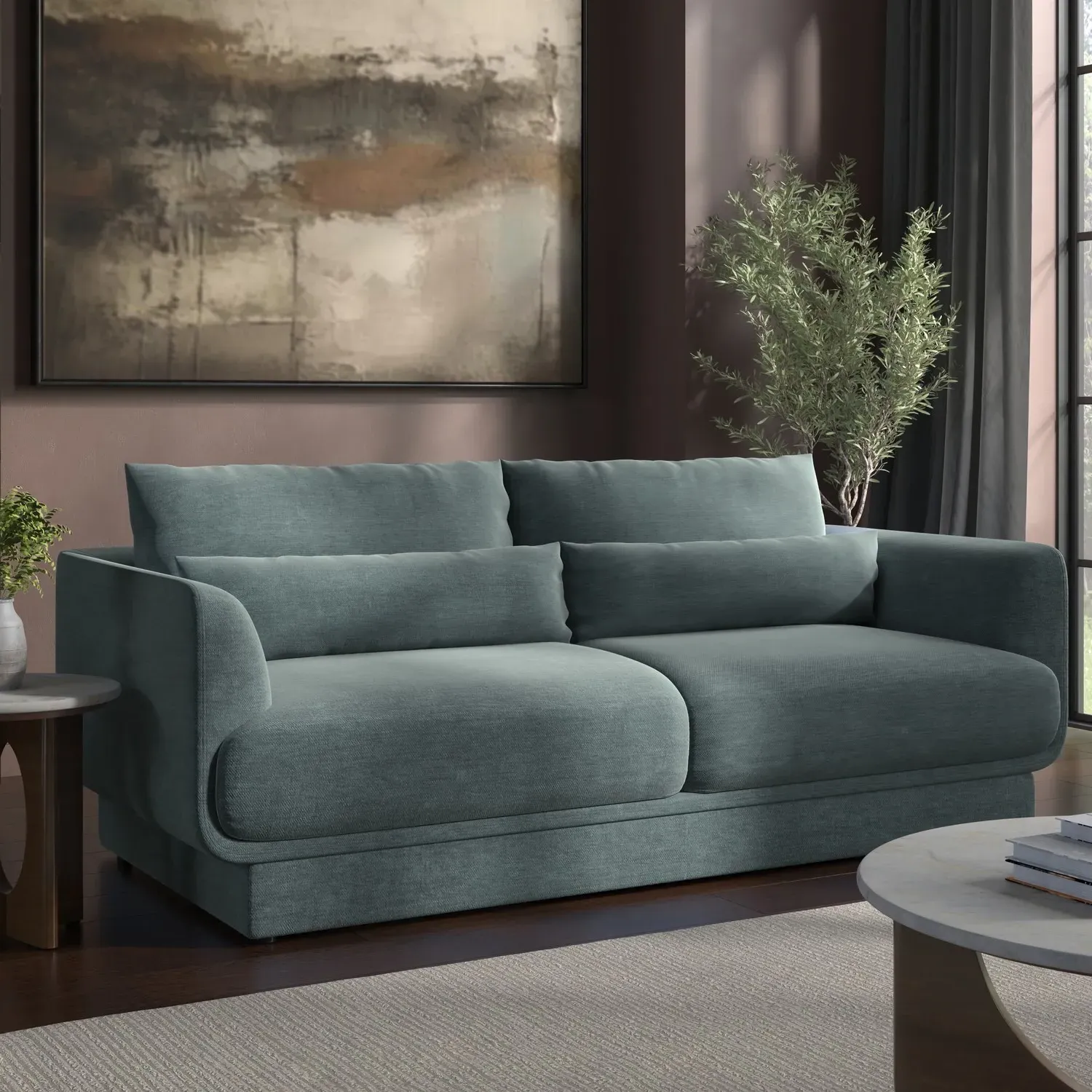 3-Seater Sofa with Removable Cushions - Blue, Chenille