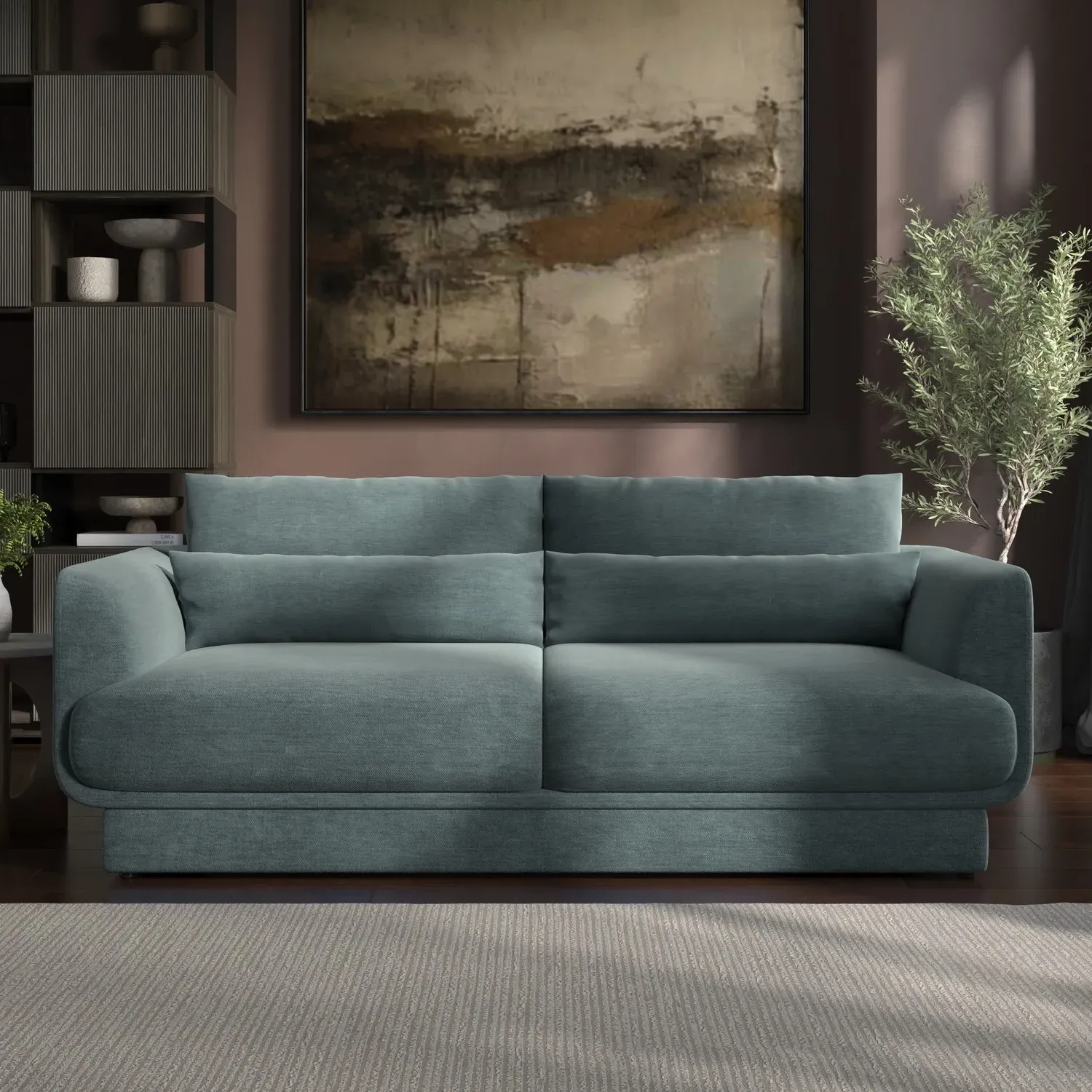 3-Seater Sofa with Removable Cushions - Blue, Chenille