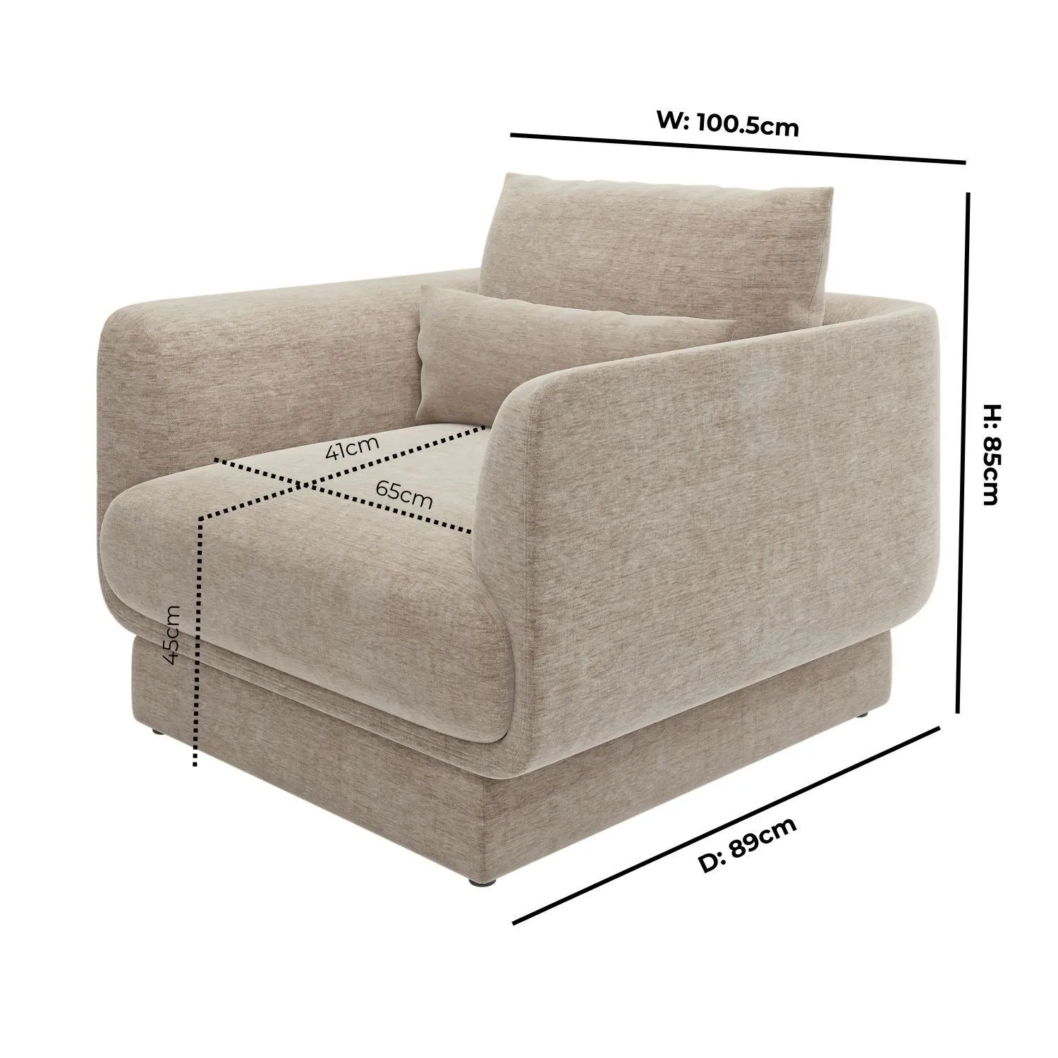 Armchair with Cushion - Beige, Chenille
