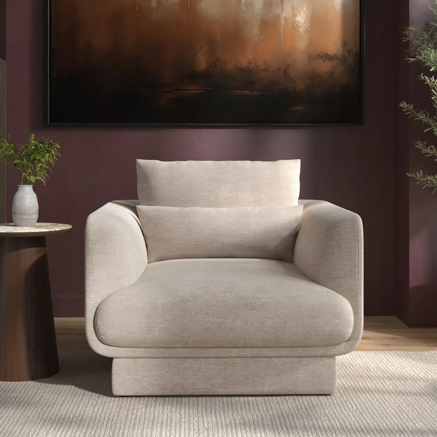 Armchair with Cushion - Beige, Chenille image