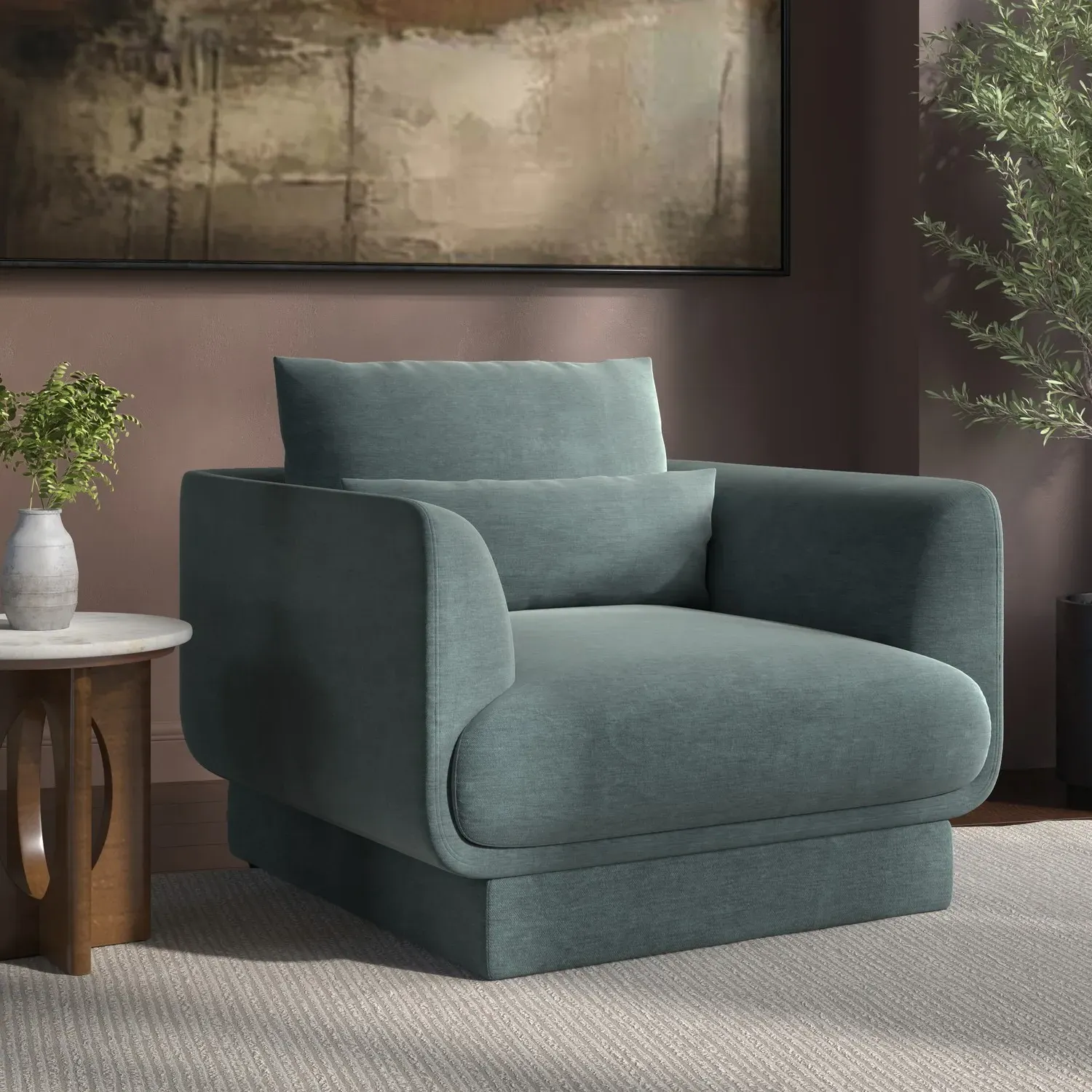 Armchair with Cushion - Blue, Chenille