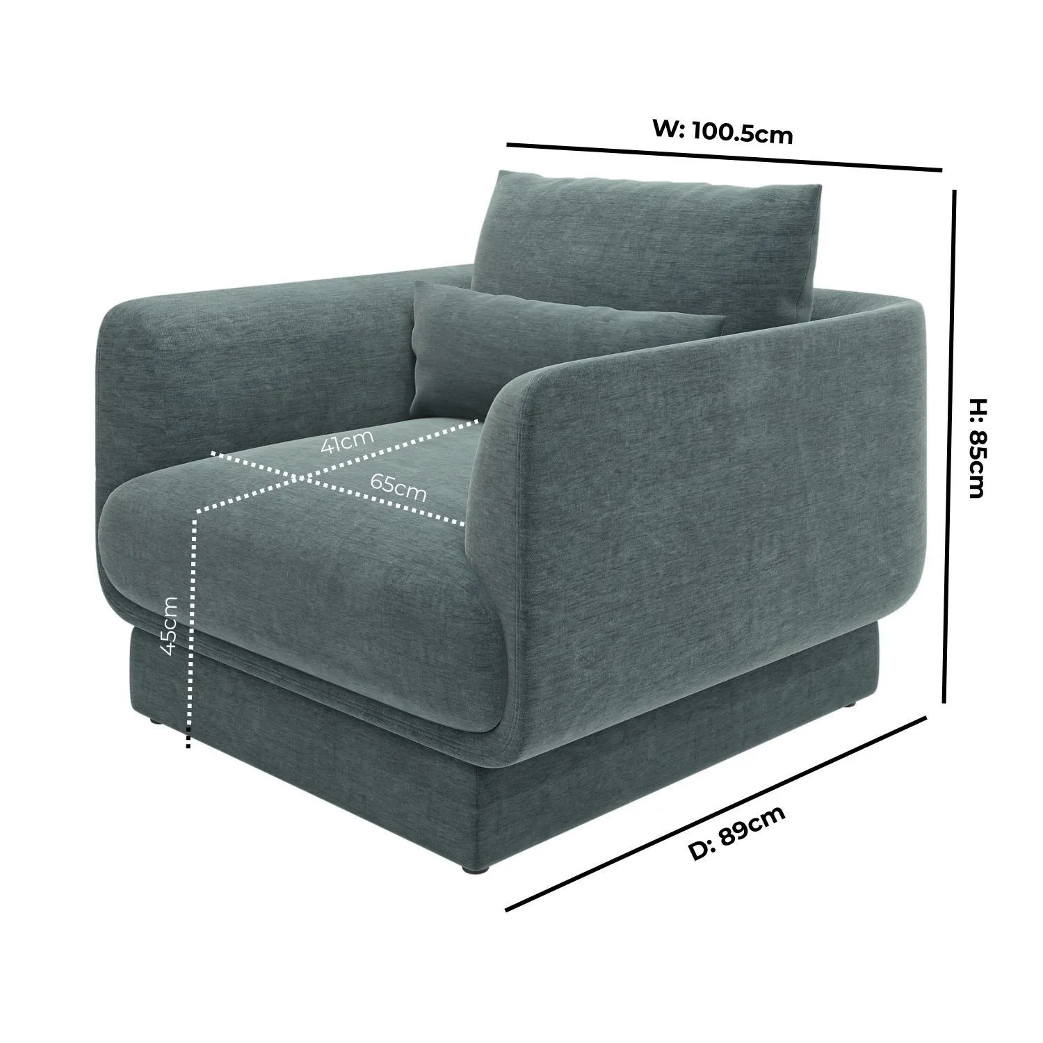 Armchair with Cushion - Blue, Chenille